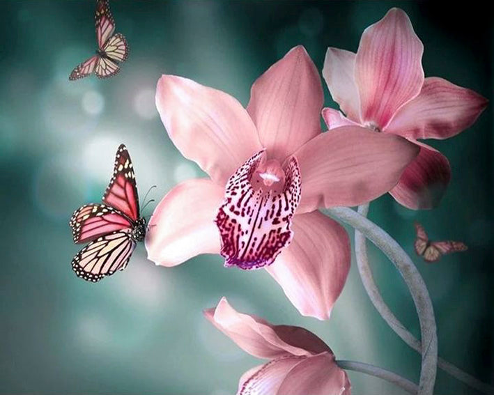 diamond painting bloem roze vlinder