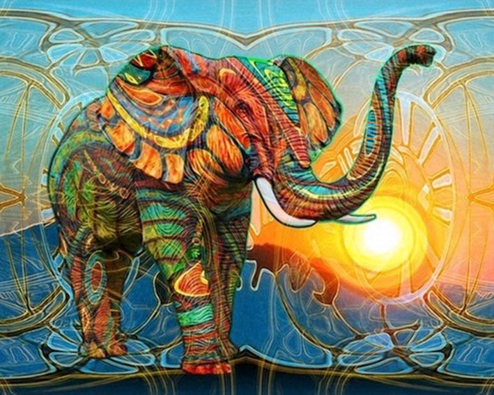 diamond-painting-olifant-zon-slurf-kleurrijk