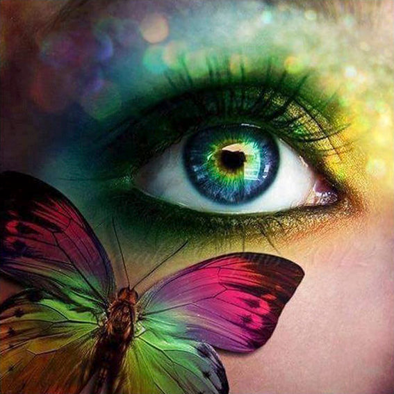 diamond painting oog vlinder kleurrijk
