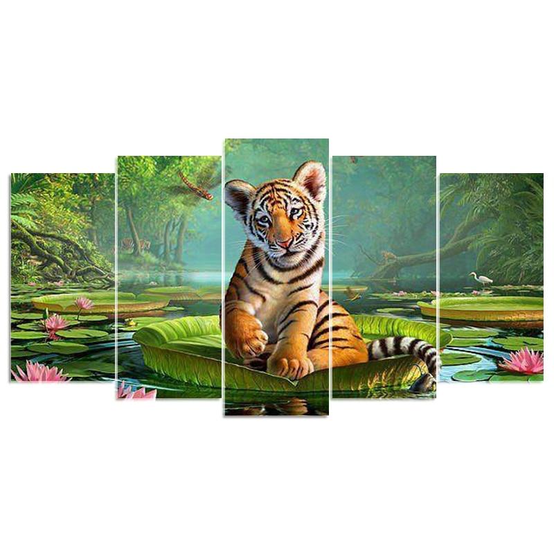 diamond painting vijfluik tijger op waterlelie