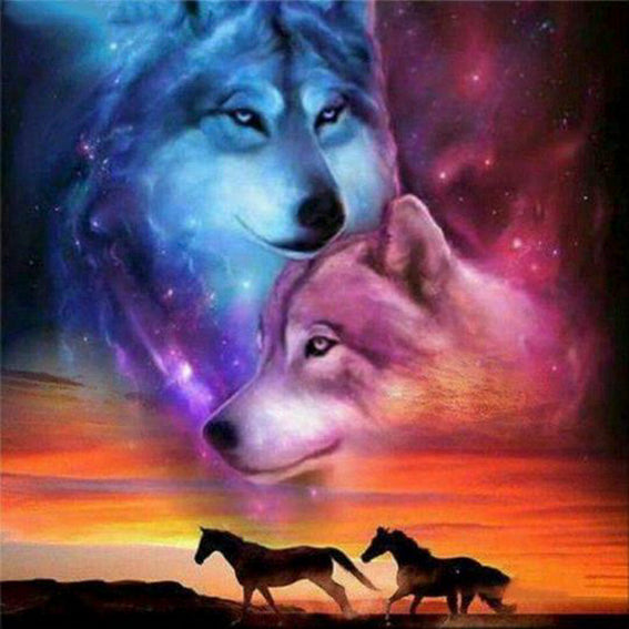 diamond painting wolven en paarden