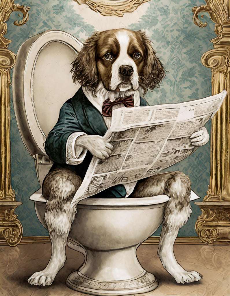 diamond painting hond op toilet