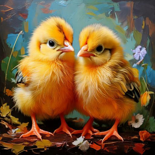 Diamond painting twee schattige kuikentjes kunst
