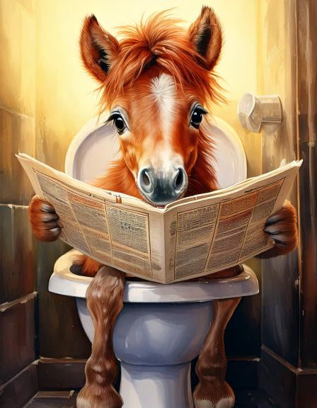 Diamond painting veulen leest krant op de toilet 