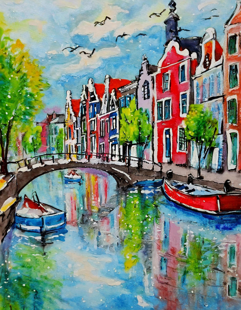 Diamond painting Amsterdam herenhuizen aan de gracht 