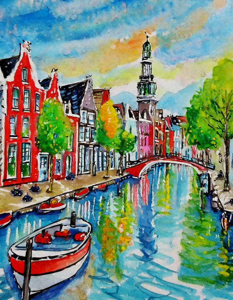 Diamond painting Amsterdam kleurrijke grachtenpanden