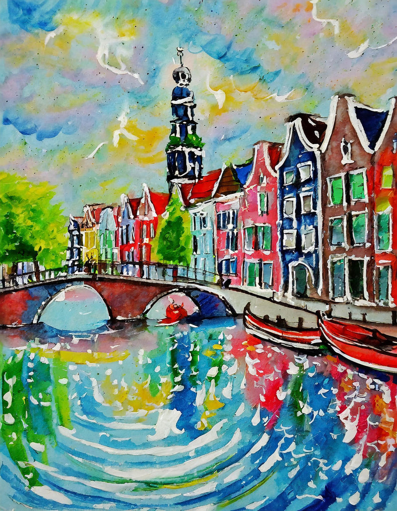 Diamond painting Amsterdam kleurrijke herenhuizen langs gracht
