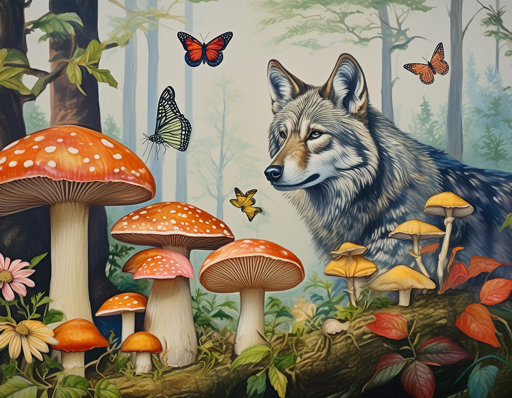 Diamond painting wolf botanische tuin