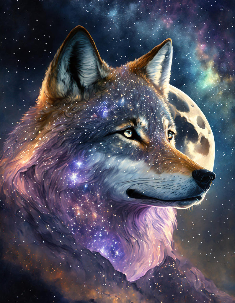 Diamond painting wolf sterren 