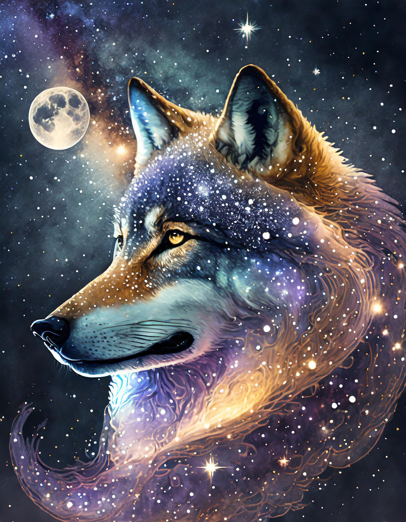 Diamond painting wolf sterrenstelsel