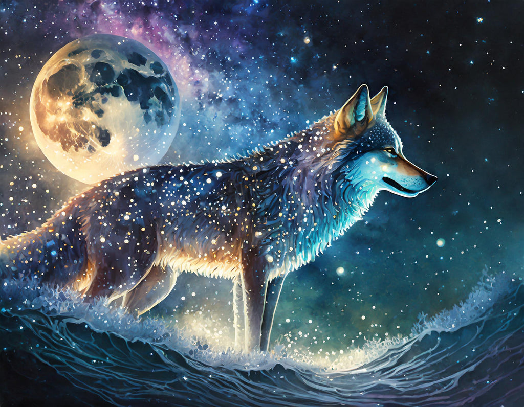 Diamond painting wolf volle maan