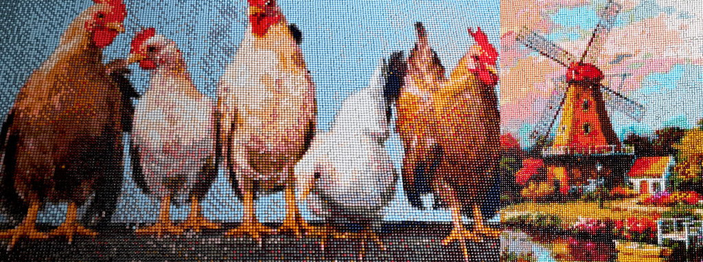 diamond painting kippen op een rij, diamond painting holland molen