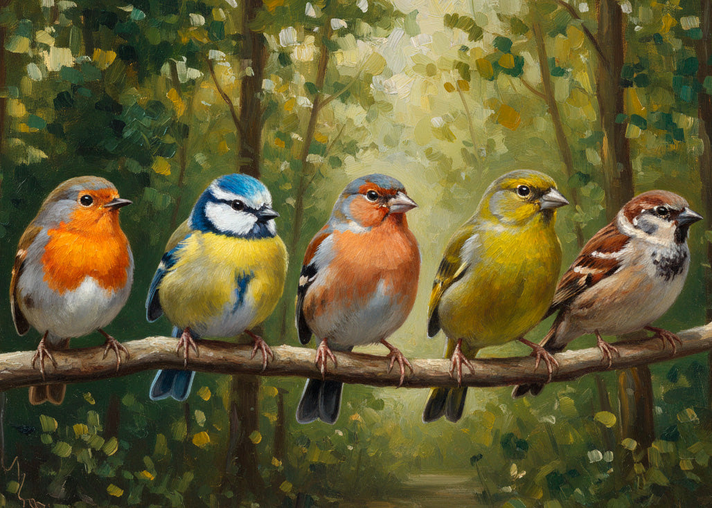 Diamond painting schilderij vogels op een rij | Painting Diamonds