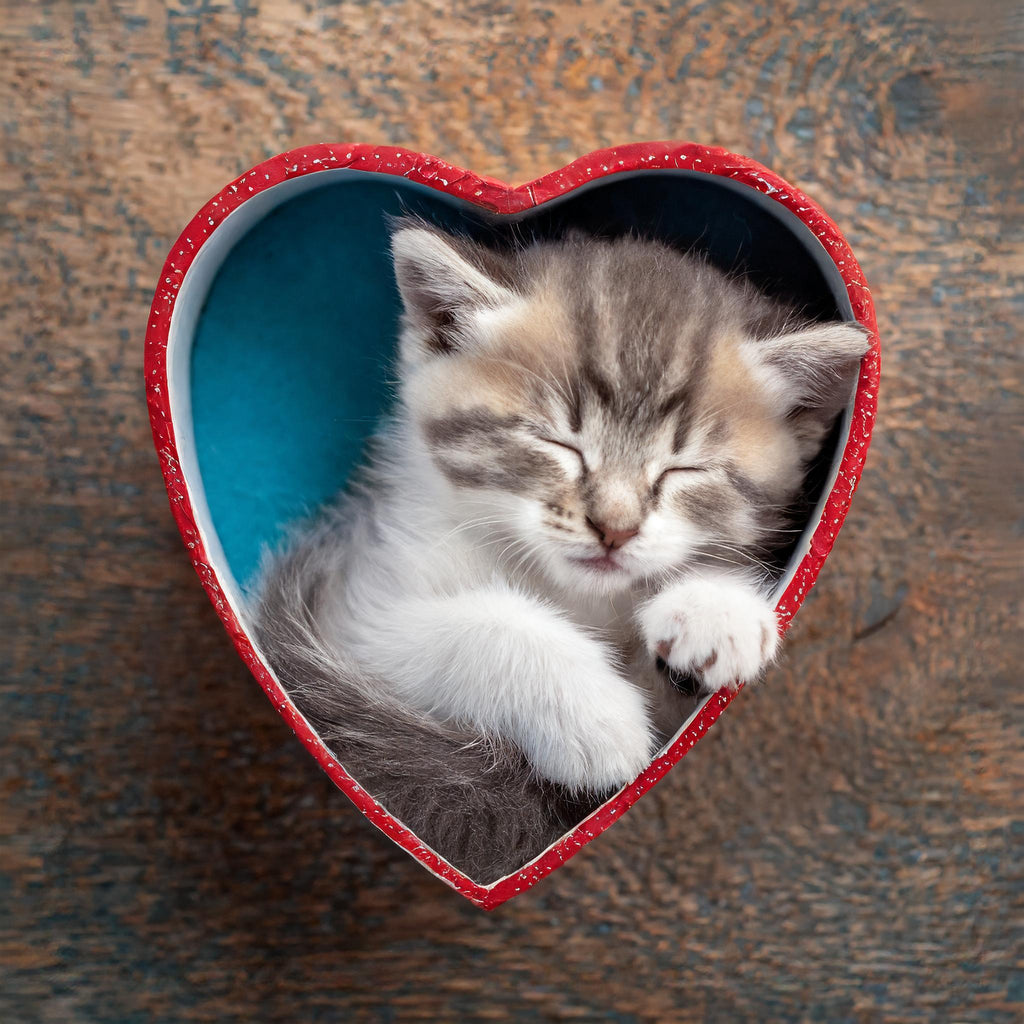 Diamond painting kat in hartvormige doos 