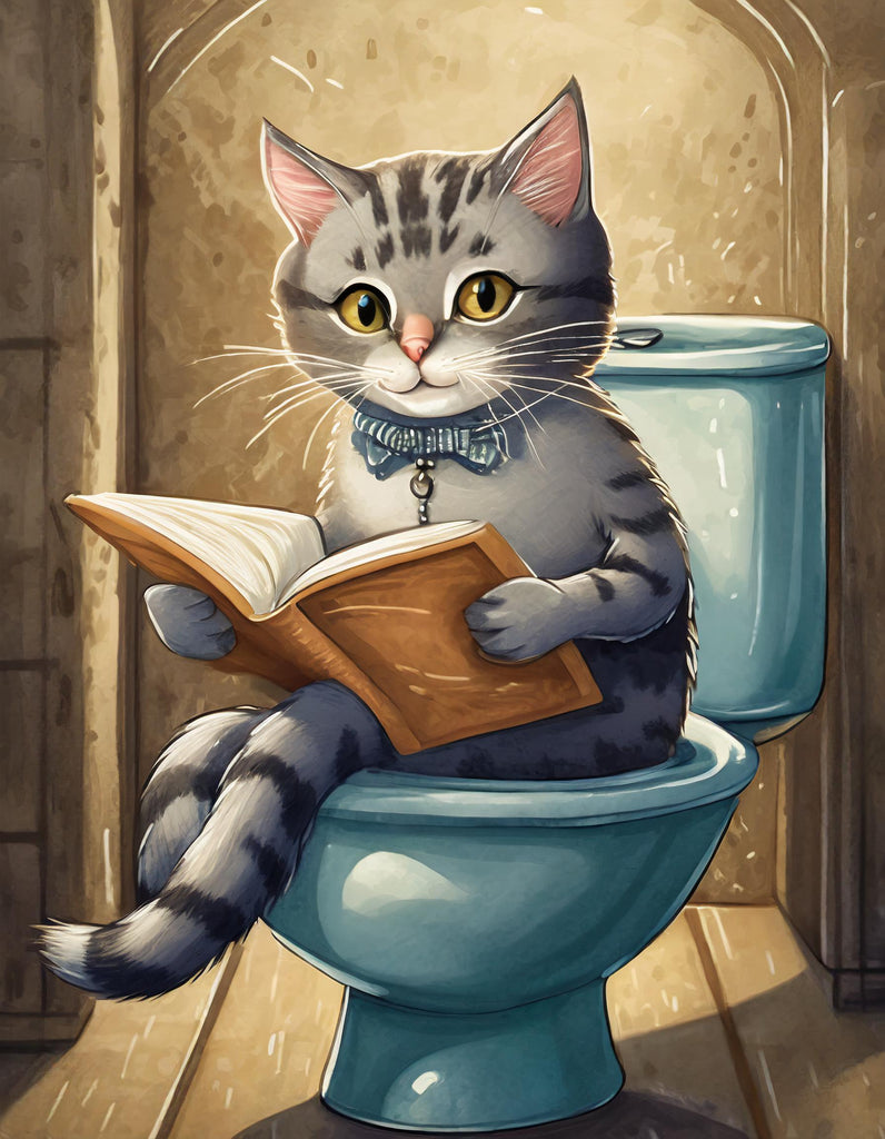 diamond painting kat op toilet