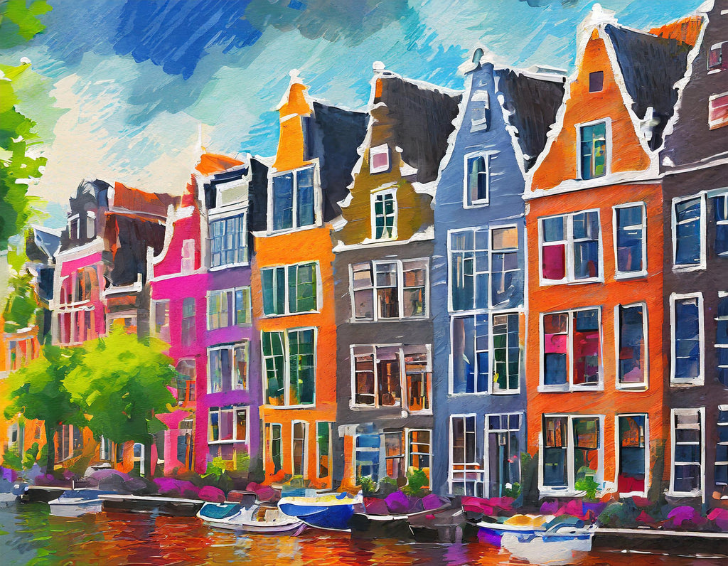 Diamond painting kleurrijke grachtenpanden Amsterdam
