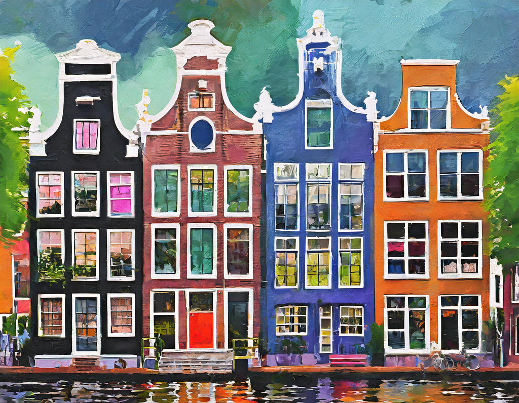 Diamond painting kleurrijke herenhuizen Amsterdam