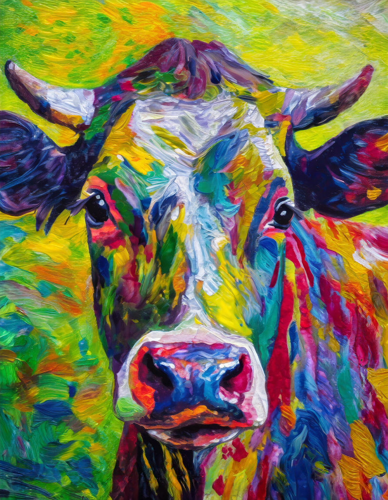 Diamond painting kleurrijke koe close up