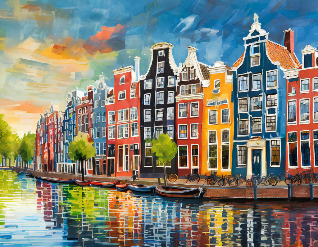 Diamond painting kleurrijke stad Amsterdam grachtenpanden