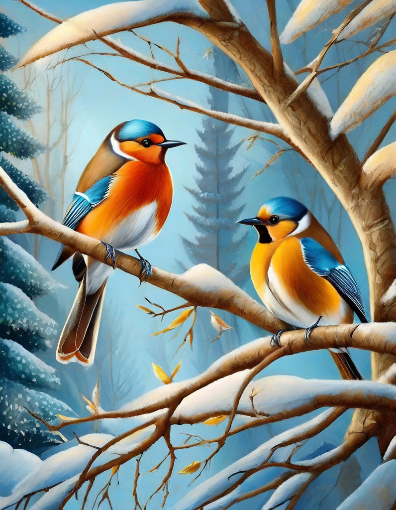 Diamond painting kleurrijke vogels winter 