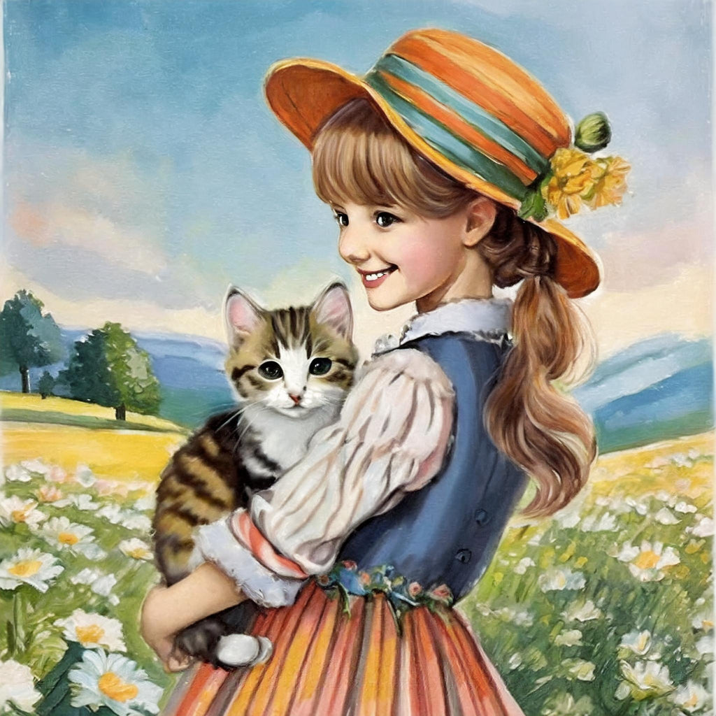diamond painting meisje met kat vintage