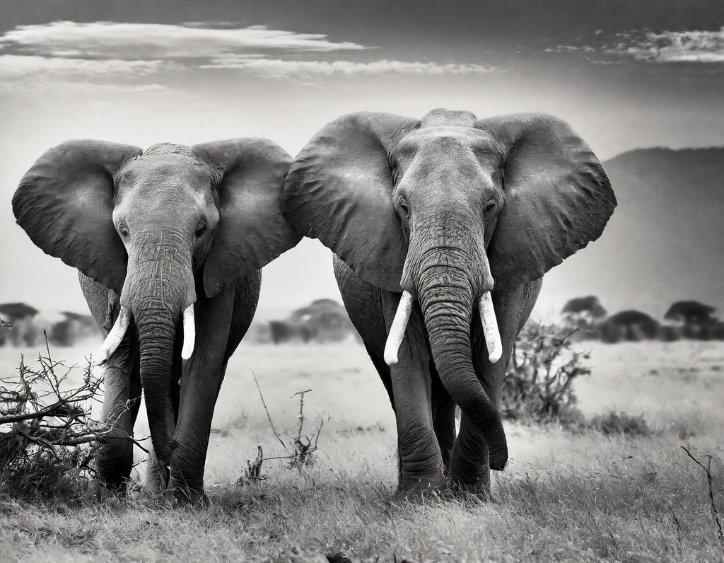 Diamond painting olifanten zwart wit savanne