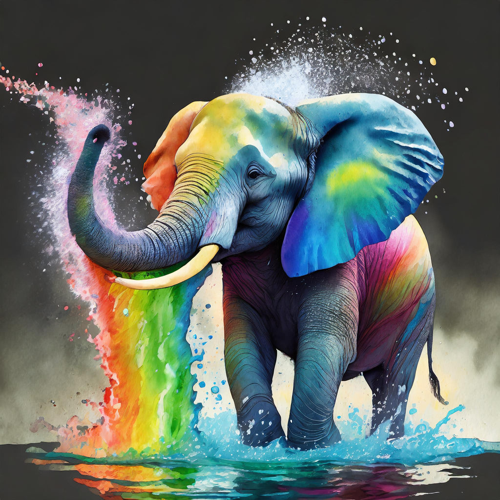 Diamond painting olifant spuwt verschillende kleuren