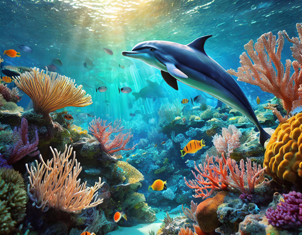 Diamond painting dolfijn in onderwaterwereld 
