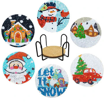 Diamond painting onderzetters kerst let it snow
