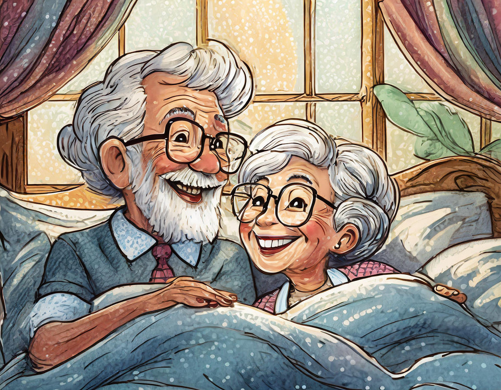 Diamond painting opa en oma liggen samen in bed 