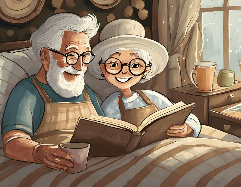 Diamond painting opa en oma lezen een boek in bed