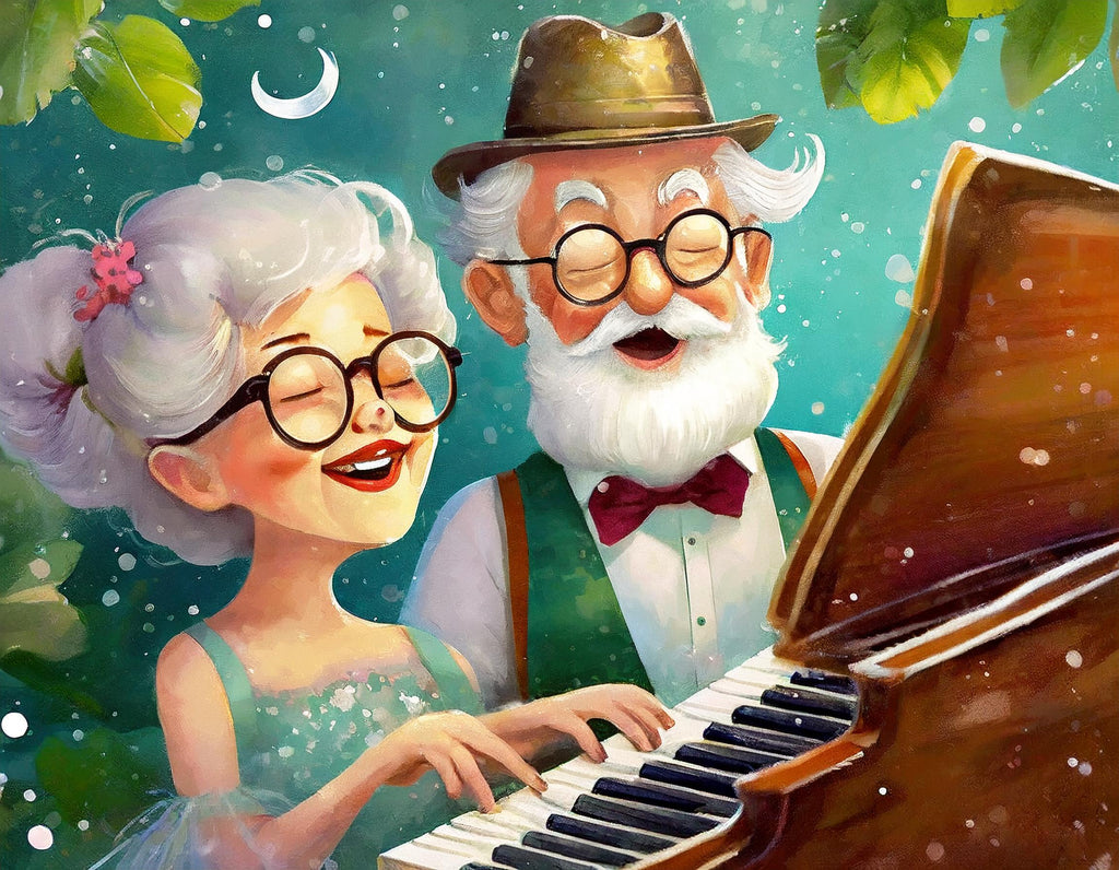 Diamond painting opa en oma spelen samen piano