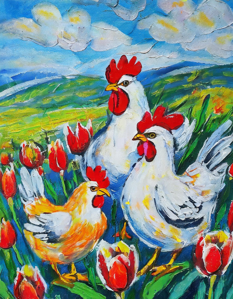 Diamond painting pasen kippen en bloemen
