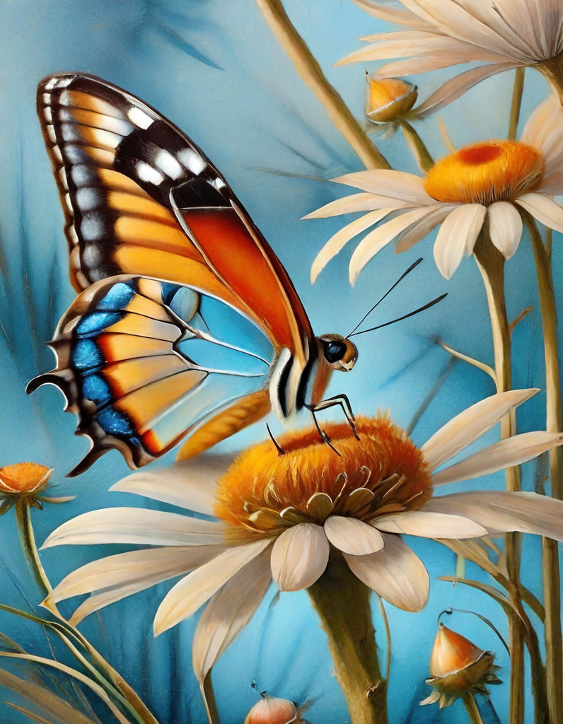 Diamond painting vlinder bij bloem