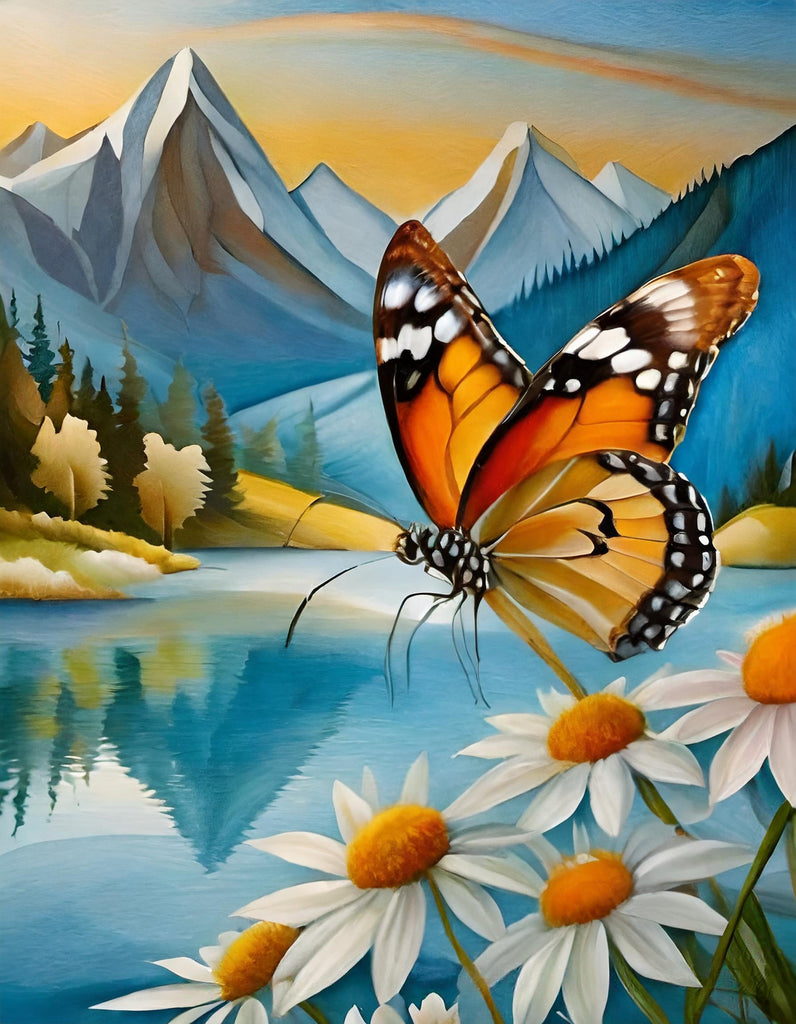 diamond painting vlinder in berglandschap