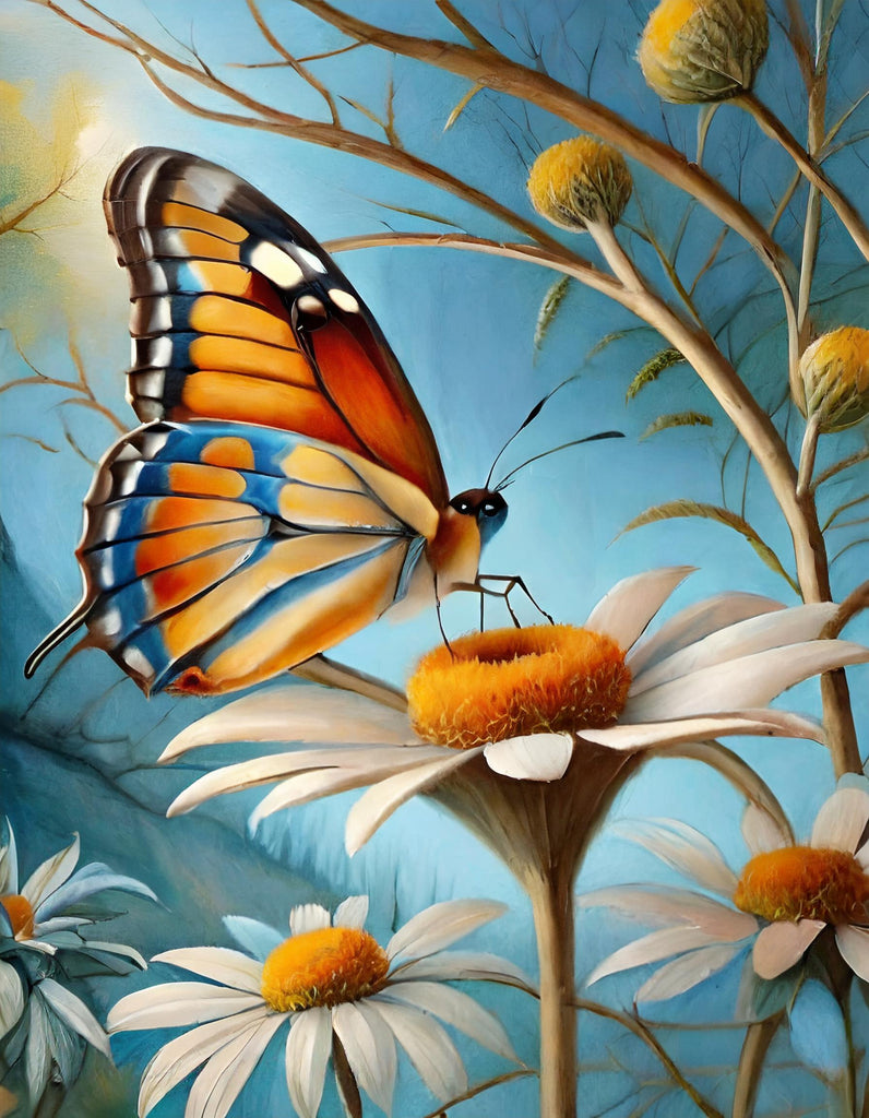 Diamond painting vlinder op bloem 