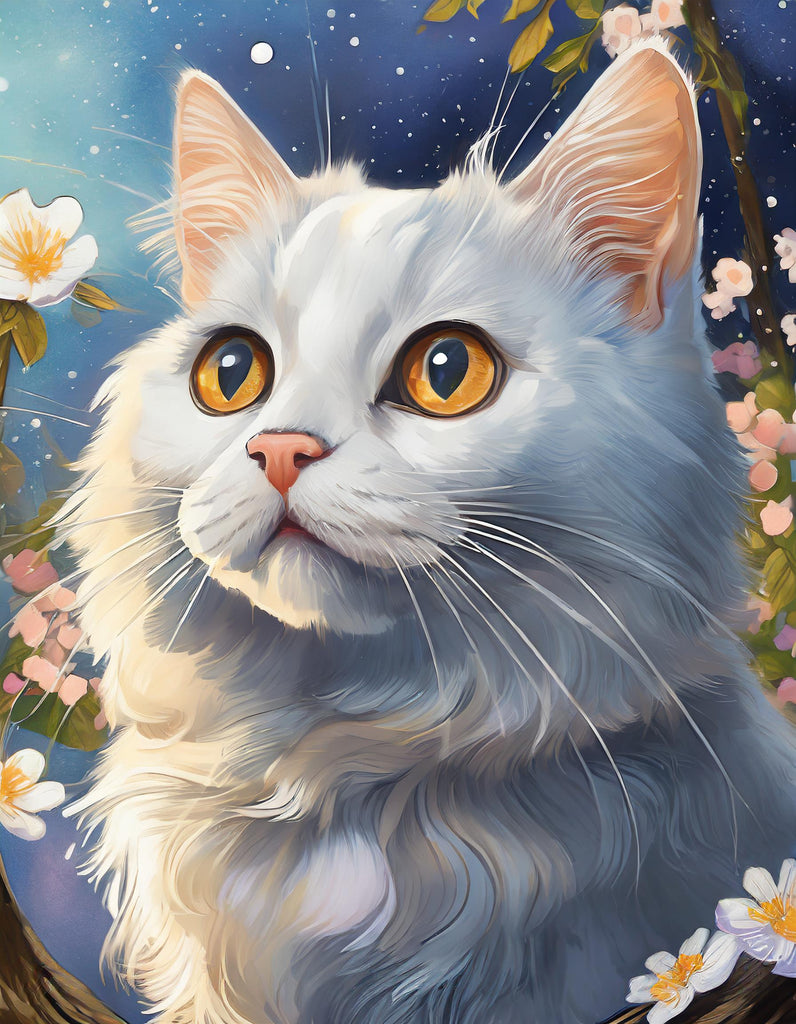 Diamond painting witte kat 