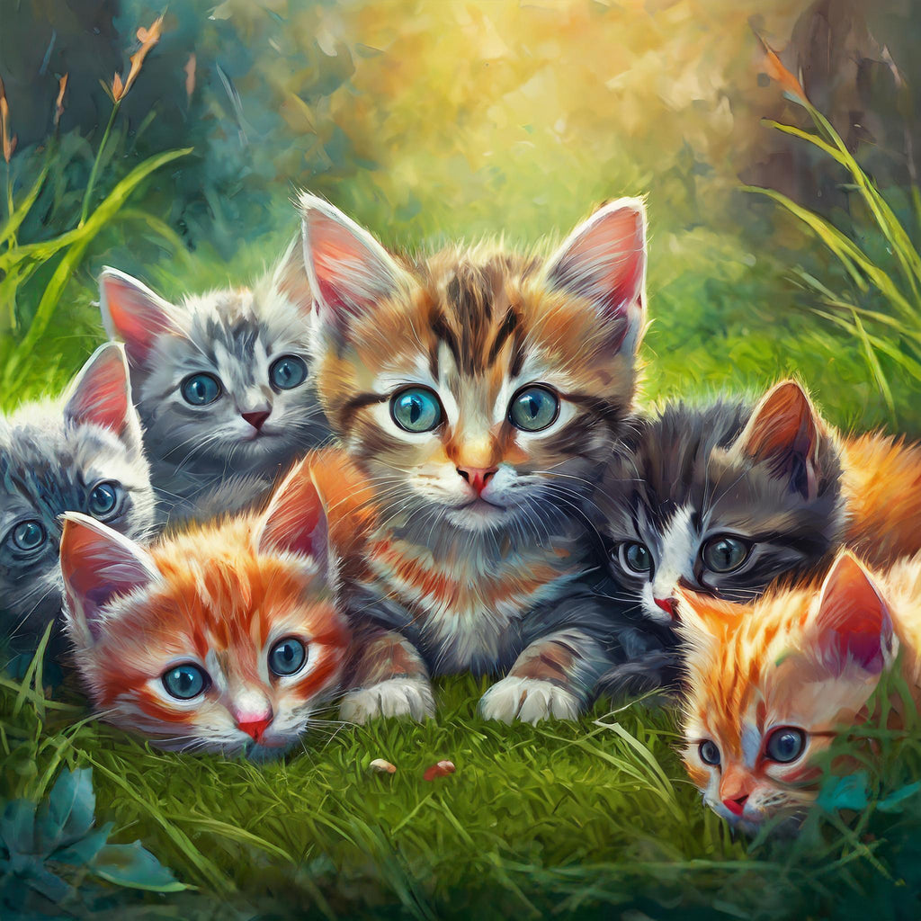 Diamond painting zes schattige kittens 