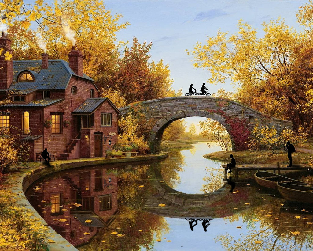 Diamond painting brug herfst park