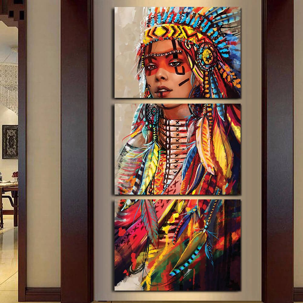 Diamond painting drieluik vrouw indianen 
