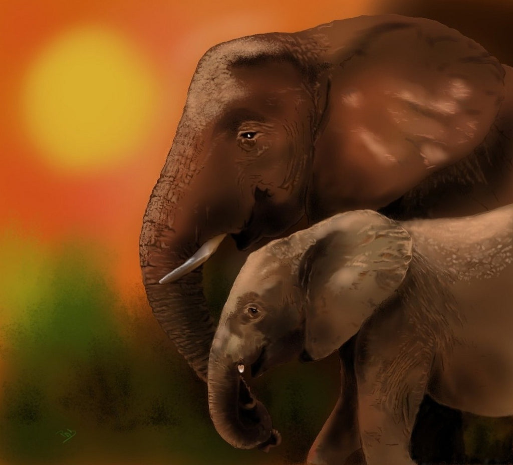Diamond painting olifant Savannah illustration 