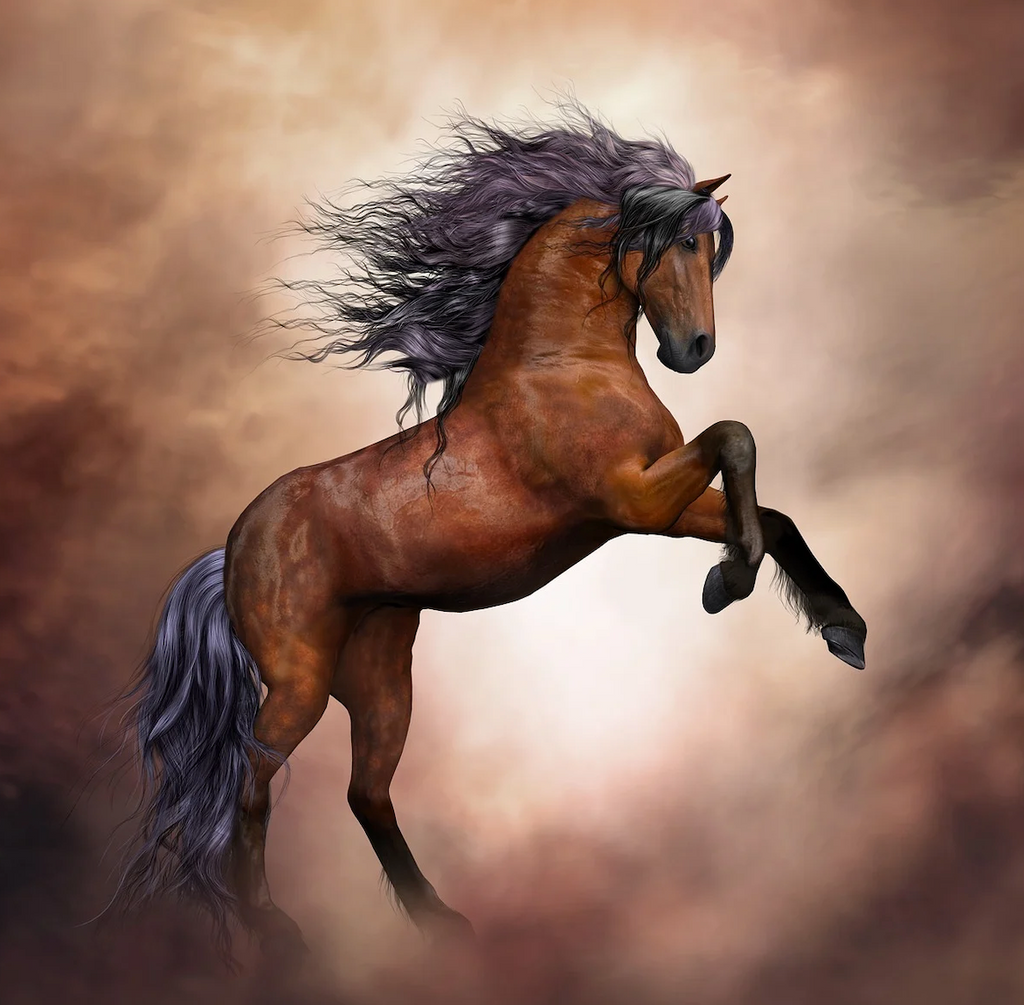 Diamond painting wild bruin paard kunst