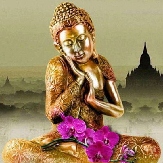 Diamond painting boeddha bloem goud 