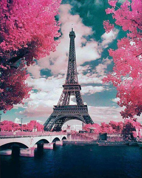 Diamond painting Parijs Eiffeltoren roze
