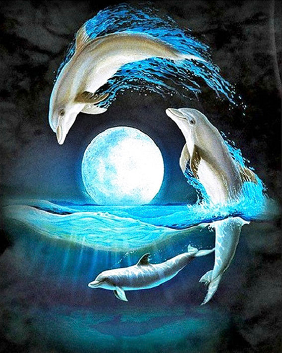 diamond painting dolfijn maan zee