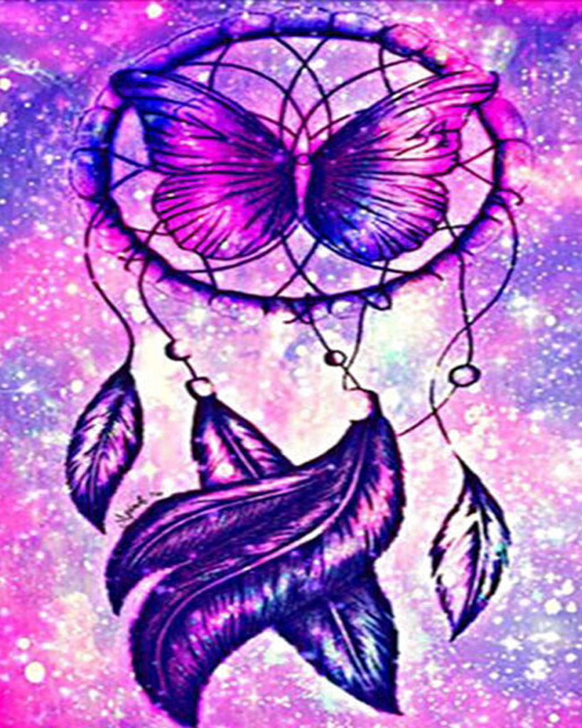 Diamond painting droomvanger vlinder paars