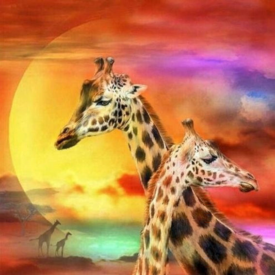 Diamond Painting giraffe zon landschap