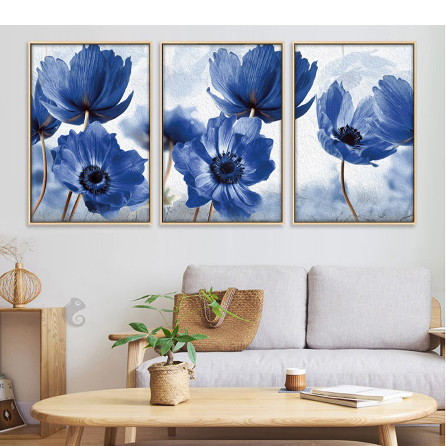 diamond painting drieluik blauwe bloemen