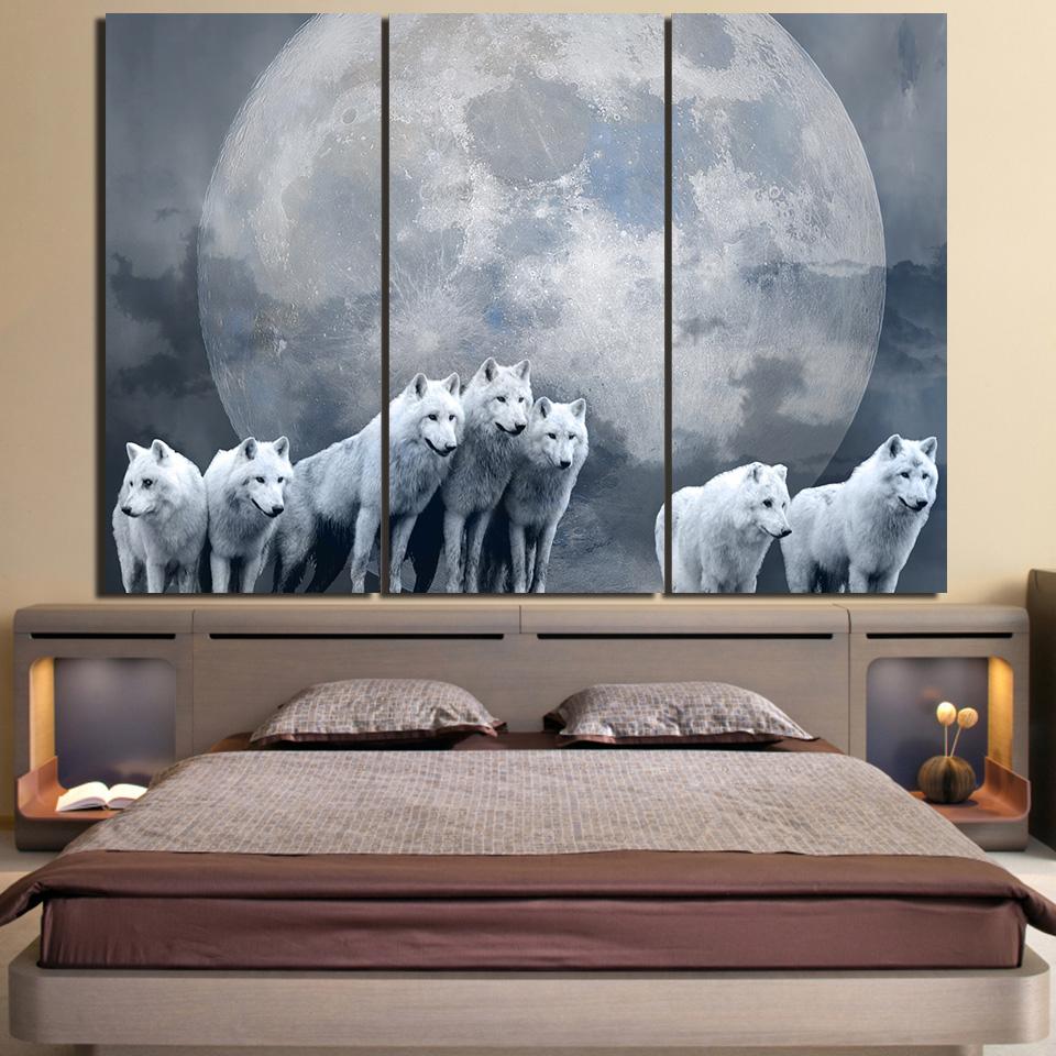 diamond painting drieluik wolven bij volle maan