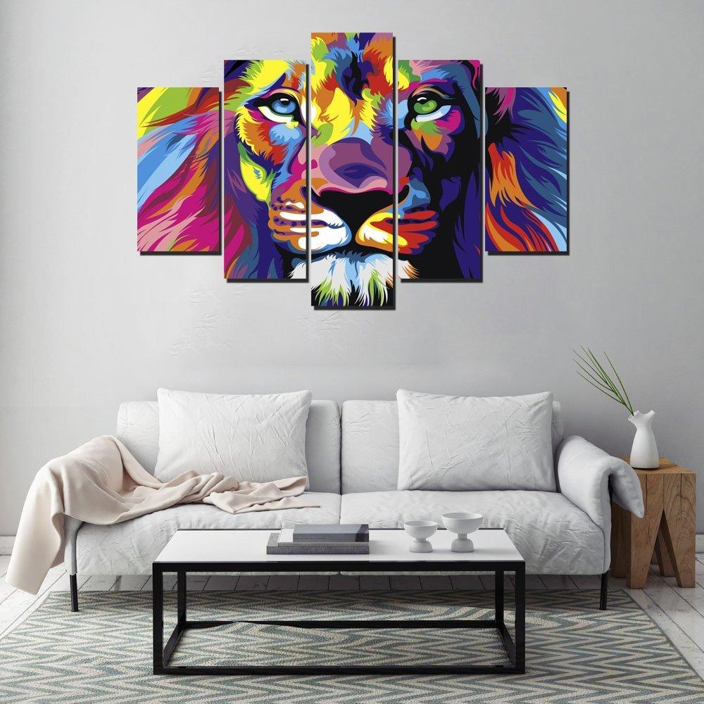 diamond painting vijfluik kleurrijke leeuw